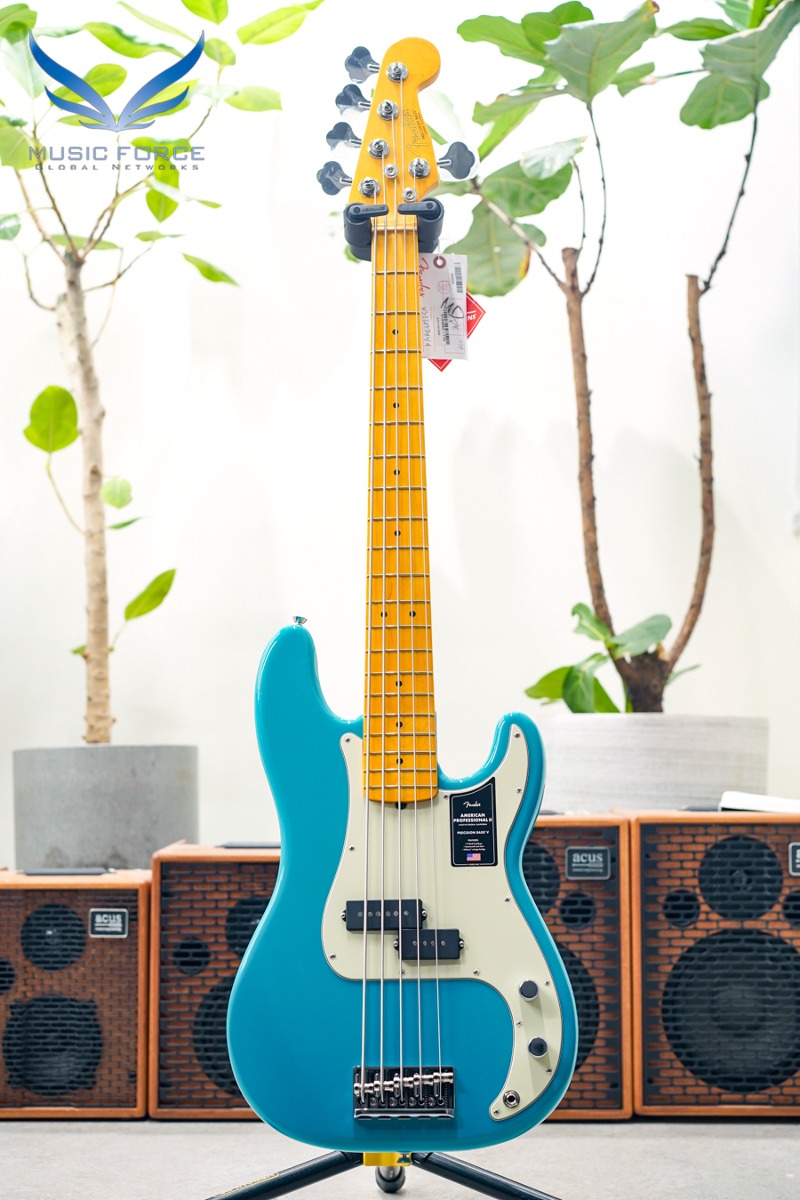 Fender USA American Professional II Precision Bass V-Miami Blue w/Maple FB (신품) 펜더 아메리칸 프로페셔널 II 프레시전 베이스 5현 - US22177449